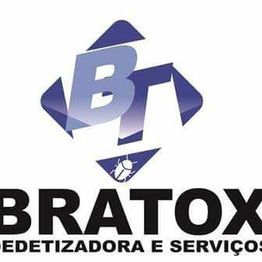 Logotipo da Bratox Dedetizadora e Serviços com ícone de inseto e letras BT estilizadas.