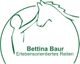 Logo mit Silhouette eines Menschen und Pferdes, Text: Bettina Baur, Erlebensorientiertes Reiten.