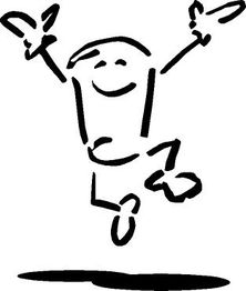 Strichmännchen springt freudig in die Luft, Arme ausgebreitet.