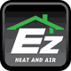 Logo with "EZ Heat and Air," green roof design on a black gradient background.