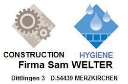 Zahnräder und Wassertropfen, Text: Firma Sam WELTER, Dittlingen 3, 54439 Merzkirchen.