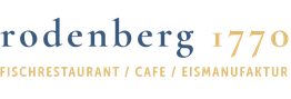Logo: "Rodenberg 1770" mit "Fischrestaurant / Cafe / Eismanufaktur" in zwei Farben.