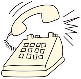 Zeichnung eines klingelnden Telefons mit abgenommenem Hörer und Schallwellen.