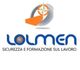 Logo "LOLMEN" con bussola, testo "Sicurezza e Formazione Sul Lavoro" in blu e arancione.