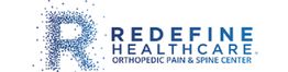 Logo of Redefine Healthcare, Orthopedic Pain & Spine Center with a dotted "R" design.