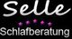 Text "Selle Schlafberatung" mit fünf lila Sternen auf schwarzem Hintergrund.