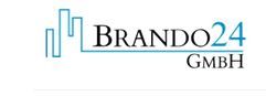 Logo von Brando24 GmbH mit stilisierten Gebäuden, schwarzem Text und blauem "24".