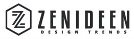Logo von Zenideen, Design Trends, mit stilisiertem Schriftzug in Schwarz und Hexagon-Symbol.