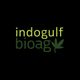 Indogulf Bioag logo with stylized leaf design on a black background.