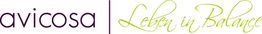 Logo mit Text "avicosa" und "Leben in Balance" in lila und grün.