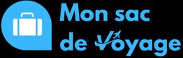 Logo bleu avec une valise et texte "Mon sac de voyage" en bleu sur fond noir.