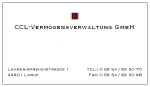Visitenkarte der CCL-Vermögensverwaltung GmbH mit Adresse und Kontaktdaten in Lüneburg.