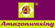 Logo von Amazonwaxing: Lila Hintergrund, gelbes "A", Text "Amazonwaxing" in gelber Schrift.