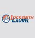 Logo of "Locksmith Laurel" with a worker holding a key.