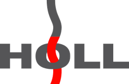 Graues Logo mit dem Wort "HOLZ", das Zeichen "Z" ist rot-grau geschwungen.