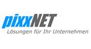 Logo von pixxNET mit dem Slogan "Lösungen für Ihr Unternehmen" auf weißem Hintergrund.
