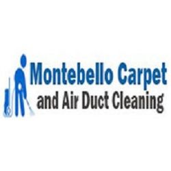 Logo: Montebello Carpet and Air Duct Cleaning with cleaning figure and supplies.