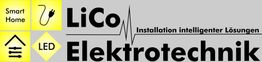 LiCo Elektrotechnik Logo mit Symbolen: Smart Home, Stecker, LED, intelligenter Lösungen.