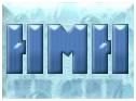 Texto 3D azul "HIMI" em fundo de gelo.