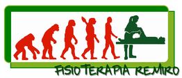 Evolución de simio a humano; termina en fisioterapia en una camilla. Texto: Fisioterapia Remiro.