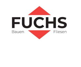 Logo mit dem Text "FUCHS" und den Untertiteln "Bauen" und "Fliesen" über einem roten Rautenmuster.