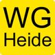 Gelbes Schild mit der Aufschrift "WG Heide" in schwarzer Schrift.