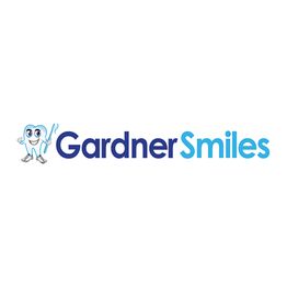 Logo of Gardner Smiles with a happy tooth cartoon holding a toothbrush.