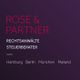 ROSE & PARTNER Logo, Rechtsanwälte, Steuerberater, Städte: Hamburg, Berlin, München, Mailand.