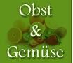 Text "Obst & Gemüse" über einem grünen Hintergrund mit Früchten und Gemüse.