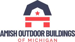 Logo: Amish Outdoor Buildings of Michigan, featuring a red star and barn-like shape.