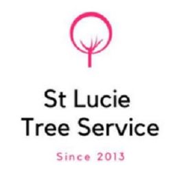 St. Lucie Tree Service logo, pink tree icon above text "Since 2013."