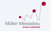 Logo von Müller Messebau mit roten Punkten und Schriftzug „immer individuell“.