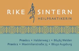 Praxis-Logo mit Kontaktdaten von Rike Sintern, Heilpraktikerin, in Welden und Augsburg.