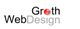 Logo mit Text "Web Groth Design", der Buchstabe "o" ist ein roter Punkt.