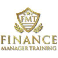 Gold logo with "FMT" on a shield, laurel, and text: "FINANCE MANAGER TRAINING".
