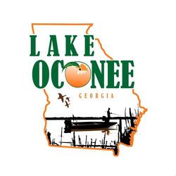Silhouette of a fisherman on Lake Oconee inside Georgia state outline.