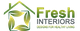 Logo: Green house shape with leaves, text "Fresh Interiors: Bringing Nature Indoors".