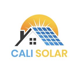 House with solar panels and a sun behind; text reads "Cali Solar."