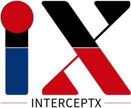Logo mit stilisiertem "iX" in Rot, Schwarz, Blau. Darunter der Schriftzug "INTERCEPTX".