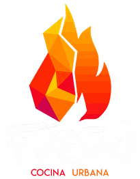 Llama geométrica con texto: "Fuego Cocina Urbana".