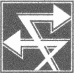 Abstraktes Logo mit drei weißen Pfeilen in verschiedene Richtungen auf schwarzem Hintergrund.