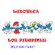 Ludoteca Los Pitufines con dibujos de pitufos y el número de teléfono 608 174 837.