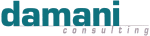 Logo mit blauem Text "damani" und darunter kleiner, grauer Text "consulting" auf weißem Hintergrund.