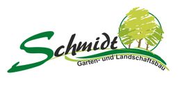 Logo mit grünem "Schmidt" und zwei Bäumen, darunter "Garten- und Landschaftsbau".