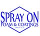 Logo with text "SPRAY ON FOAM & COATINGS, Since 1975" in blue inside a hexagon.
