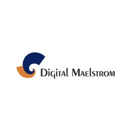 Logo with blue and orange swirl design, reads "Digital Maelstrom."
