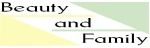 Text "Beauty and Family" auf pastellfarbenem Hintergrund.