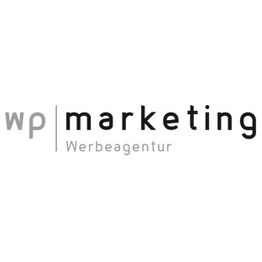Logo mit Text "wp marketing Werbeagentur" in Grau und Schwarz.