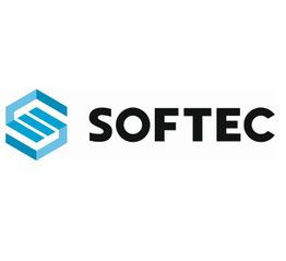 Logo mit blauem Hexagon und dem schwarzen Schriftzug "SOFTEC" daneben.