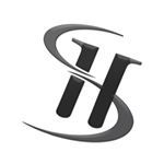 Stylized letter "S" and "H" logo with a swoosh design in black and white.